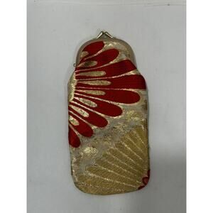 GUMPS San Francisco Silk Coin Purse Bag Purse 7” Gold Red Gorgeous Super Rare